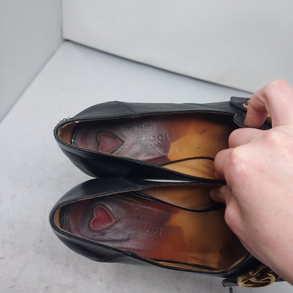 GUCCI BLACK GG PEYTON PEARL LEATHER HEEL SHOE - Picture 4 of 12